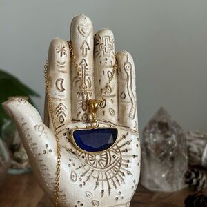 Elegant Gold and Blue Geometric Pendant Necklace